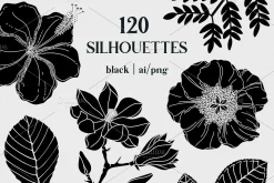 Floral Line Art. Vector Flowers Set