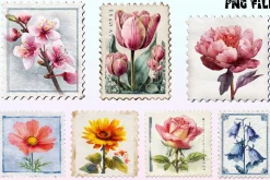 Floral Postage Stamp Clipart