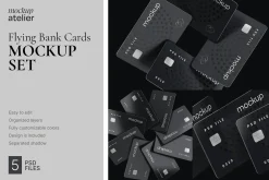 Flying Bank Cards Mockup Set