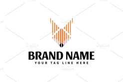 Fox lines art logo design template