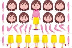Front View Cute Girl Characters Pack