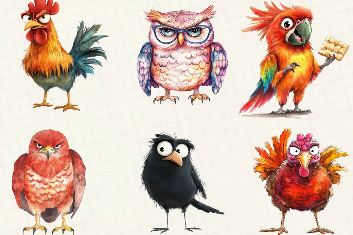 Funny Grumpy Birds Clipart