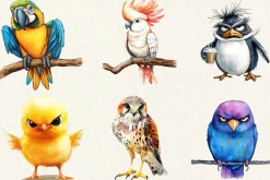 Funny Grumpy Birds Clipart