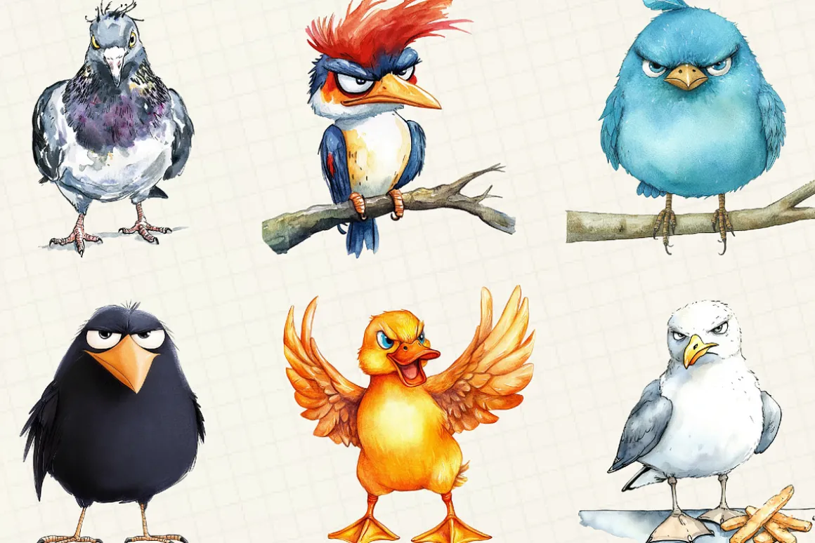Funny Grumpy Birds Clipart