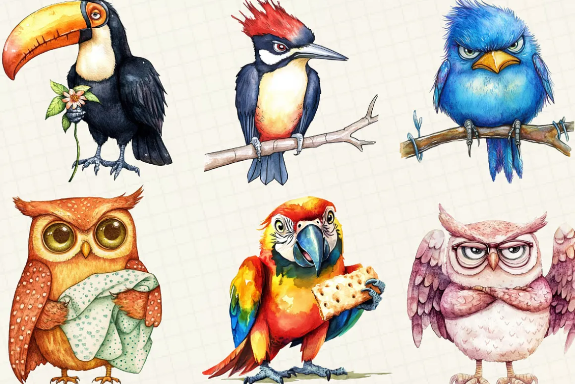 Funny Grumpy Birds Clipart