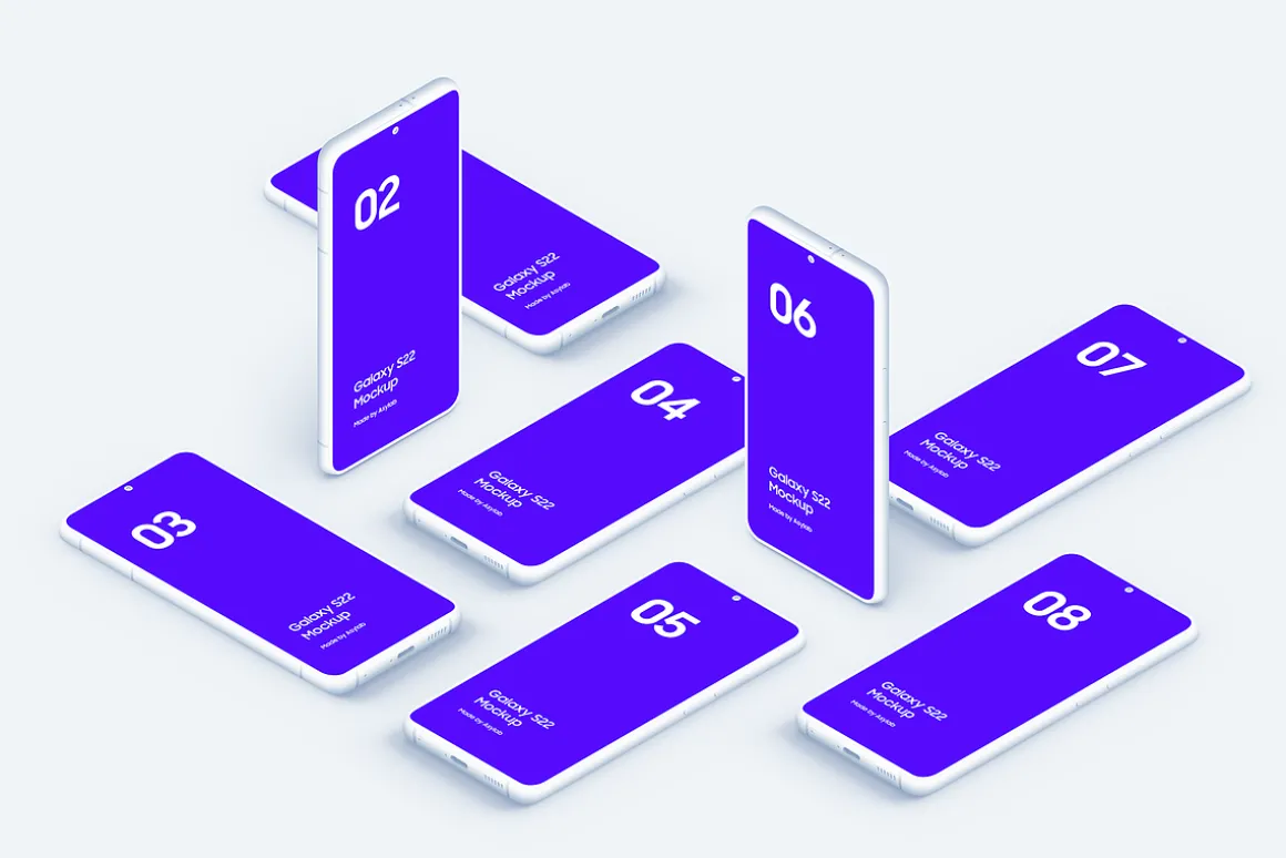 Galaxy S22 - 20 Clay Mockups Scenes