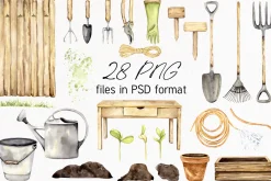 Garden Tools Watercolor Set