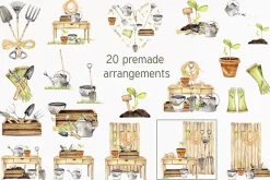 Garden Tools Watercolor Set