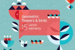 Geometric flowers & birds collection