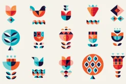 Geometric flowers & birds collection