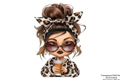 Girl Leopard Bow Clipart PNG Bundle