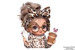 Girl Leopard Bow Clipart PNG Bundle