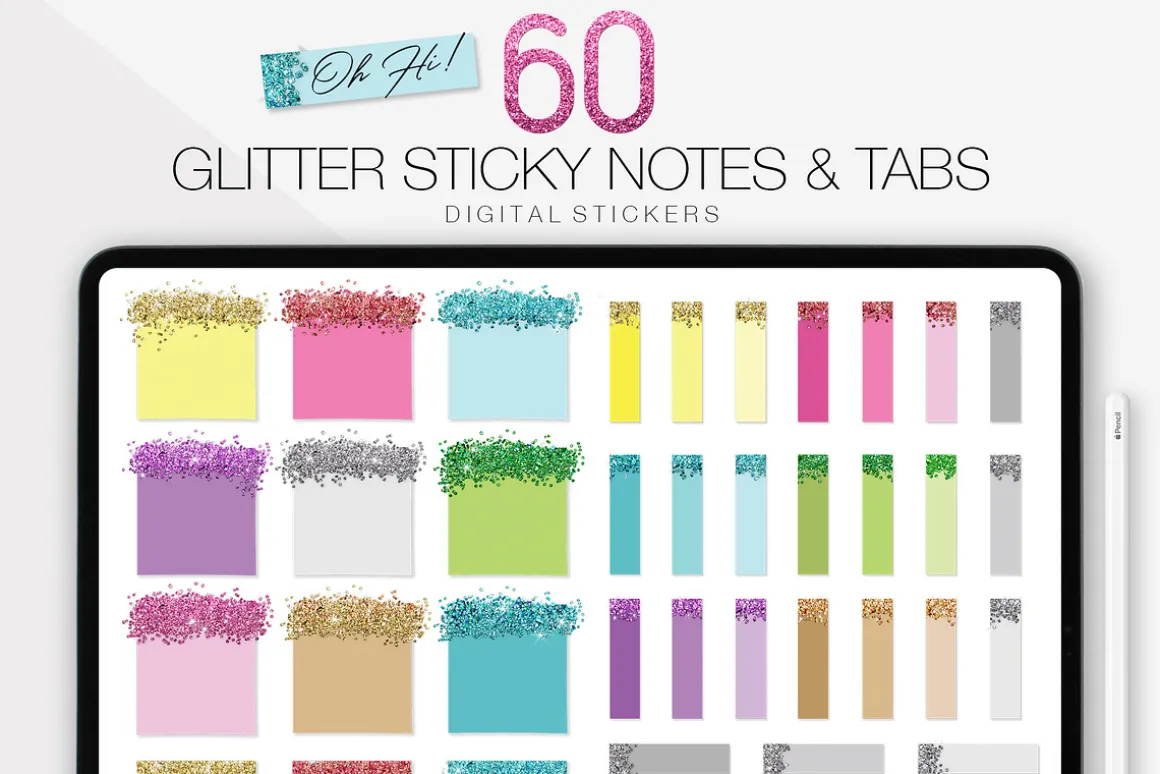 60 Glitter Tipped Sticky Notes
