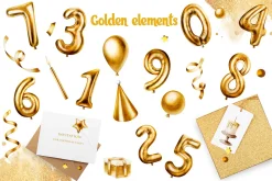 Golden birthday numbers watercolor