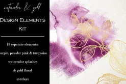 18 Gold floral watercolor splatters