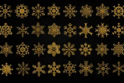 64 Gold foil & glitter snowflakes