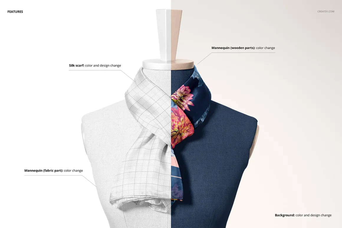 Habotai Silk Scarf Mannequin Mockup