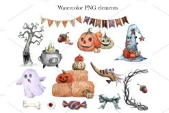 Halloween 37 watercolor set PNG