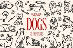 Hand-Drawn Dogs Cliparts Set