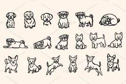 Hand-Drawn Dogs Cliparts Set