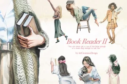 Hand-painted Book Reader II Clipart
