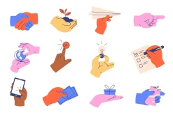 Hands holding different objects set