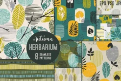 Herbarium. 8 seamless patterns