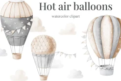 Hot air balloons watercolor set