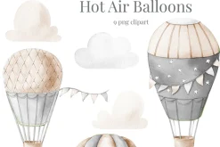 Hot air balloons watercolor set