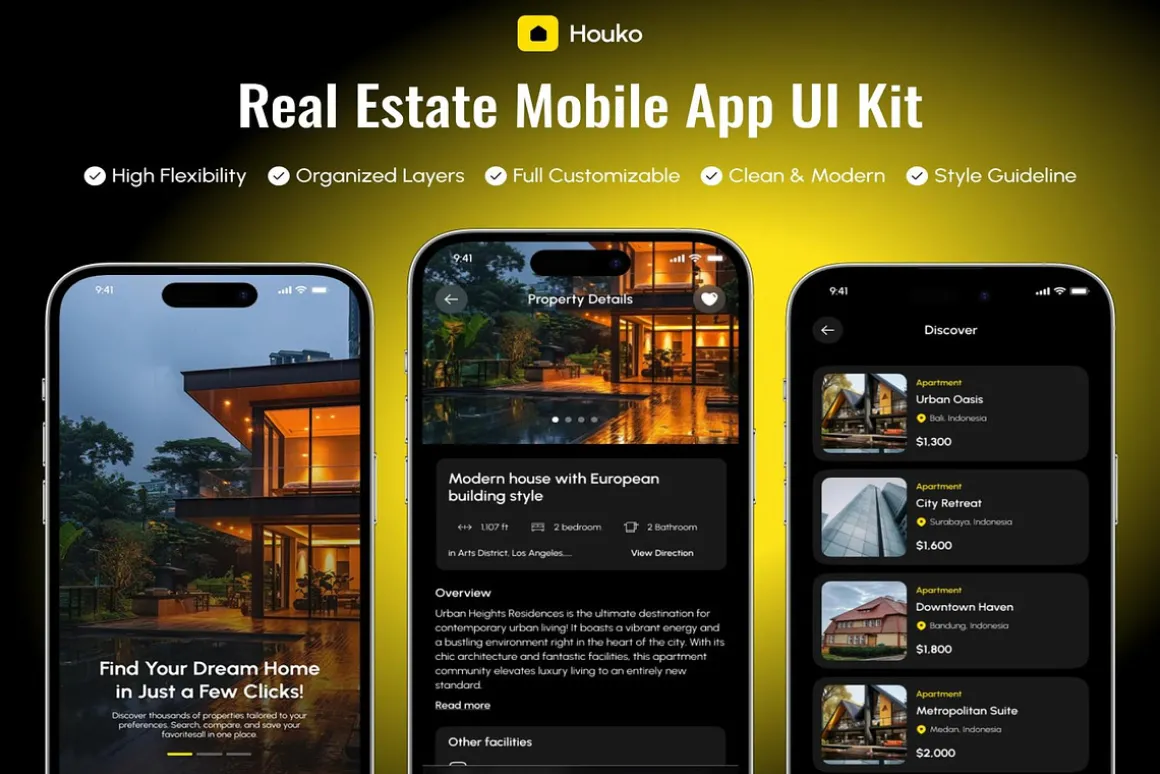 Houko Real Estate Mobile App UI Kit