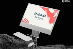 iMac Mockup On Dark Theme Rocks
