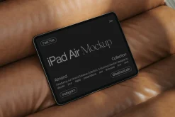iPad Air on Brown Chair Mockup PSD