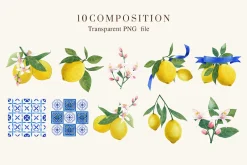 Italian Lemon tile Watercolor