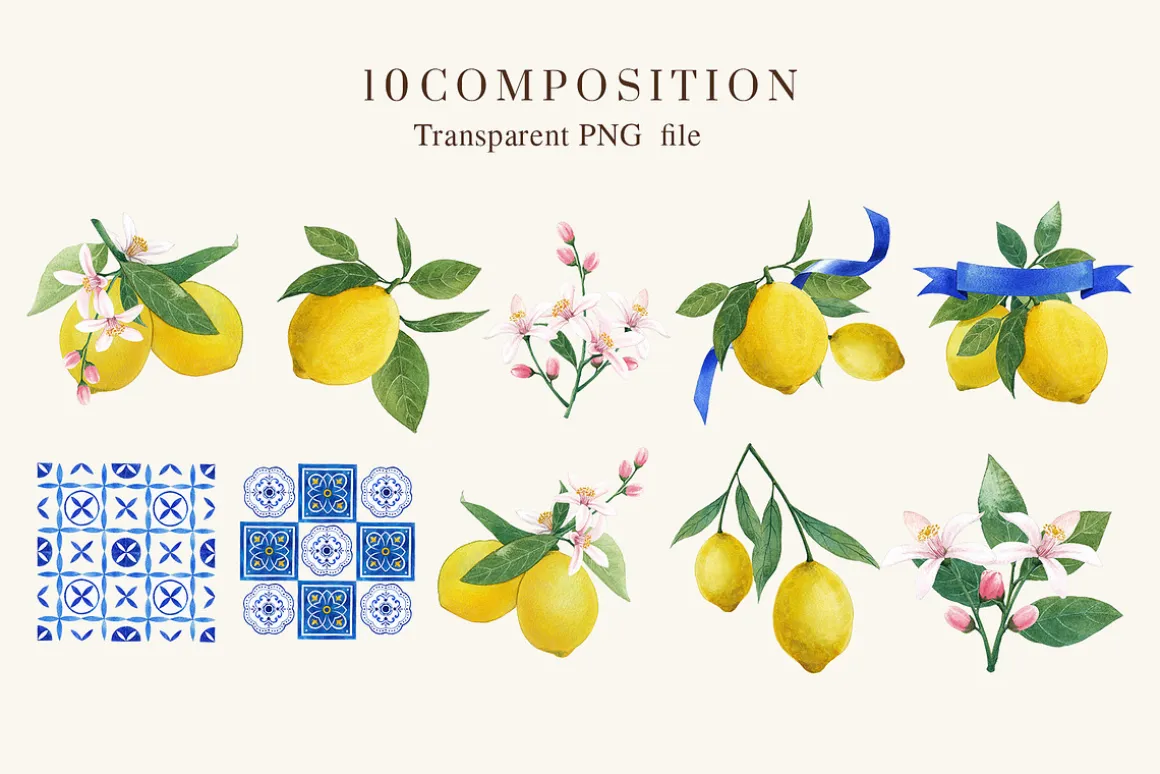 Italian Lemon tile Watercolor