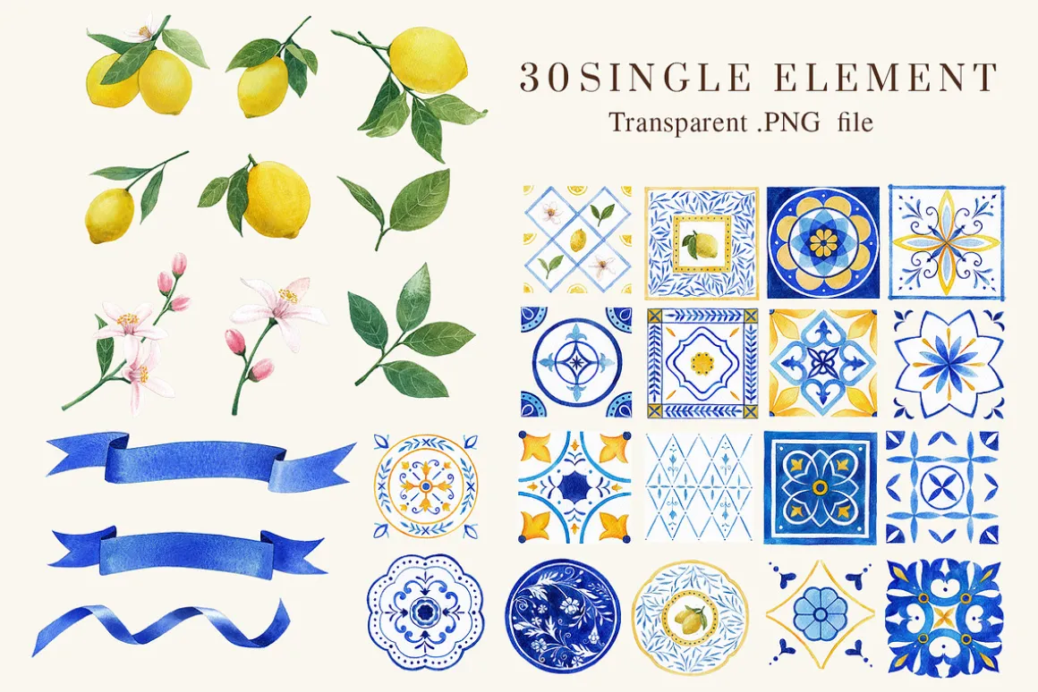 Italian Lemon tile Watercolor