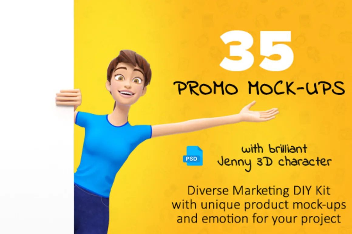 35 Jenny 3D Product Promo Mock-Ups