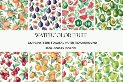 32JPG WATERCOLOR FRUIT PATTERNS