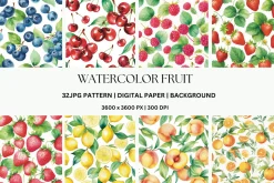 32JPG WATERCOLOR FRUIT PATTERNS