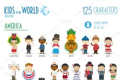 125 Kids of the world cartoon style