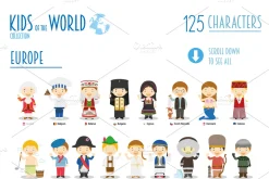 125 Kids of the world cartoon style