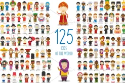 125 Kids of the world cartoon style