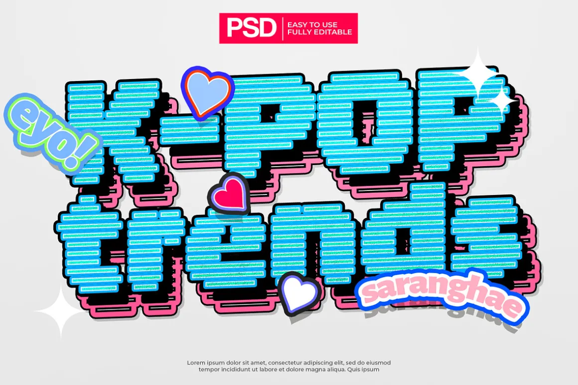 K-Pop y2k Editable Text Effects Pack