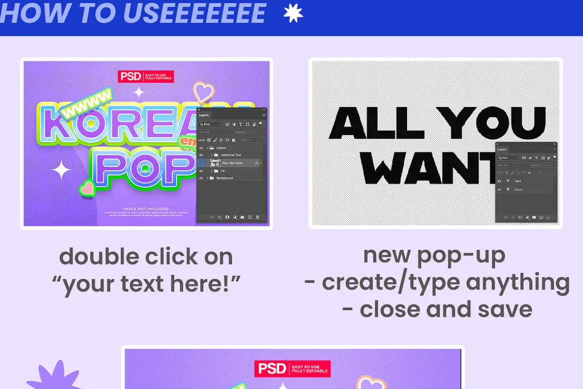 K-Pop y2k Editable Text Effects Pack