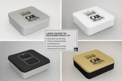 Large Square Tin Packaging Mockup