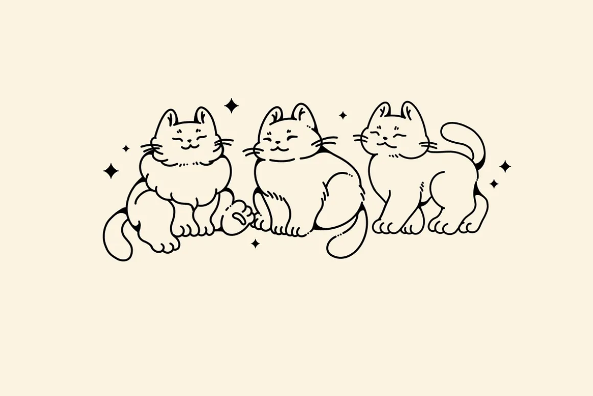 Lazy cute cats. Lineart collection