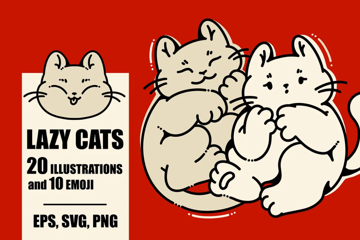 Lazy cute cats. Lineart collection