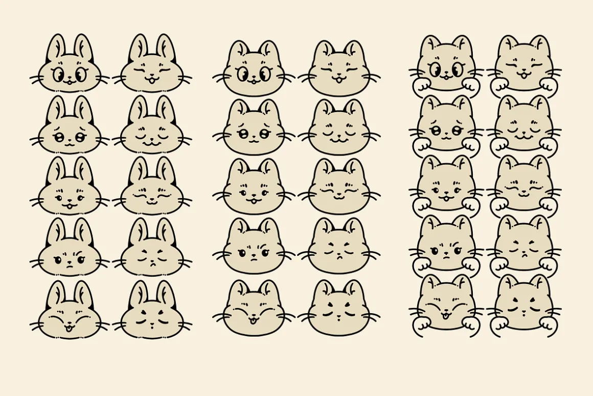 Lazy cute cats. Lineart collection