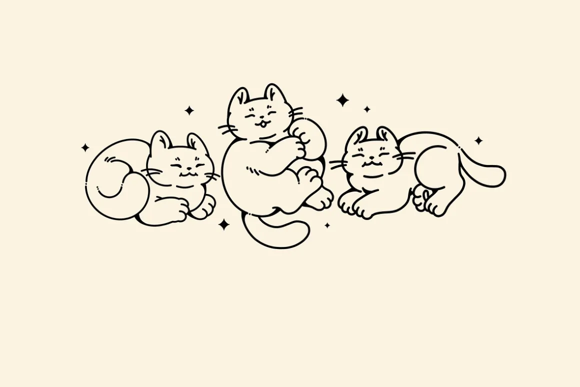 Lazy cute cats. Lineart collection