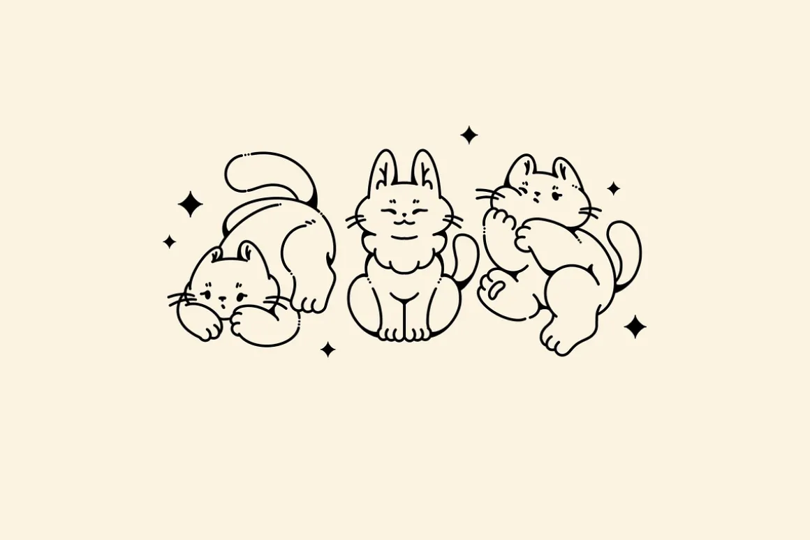 Lazy cute cats. Lineart collection