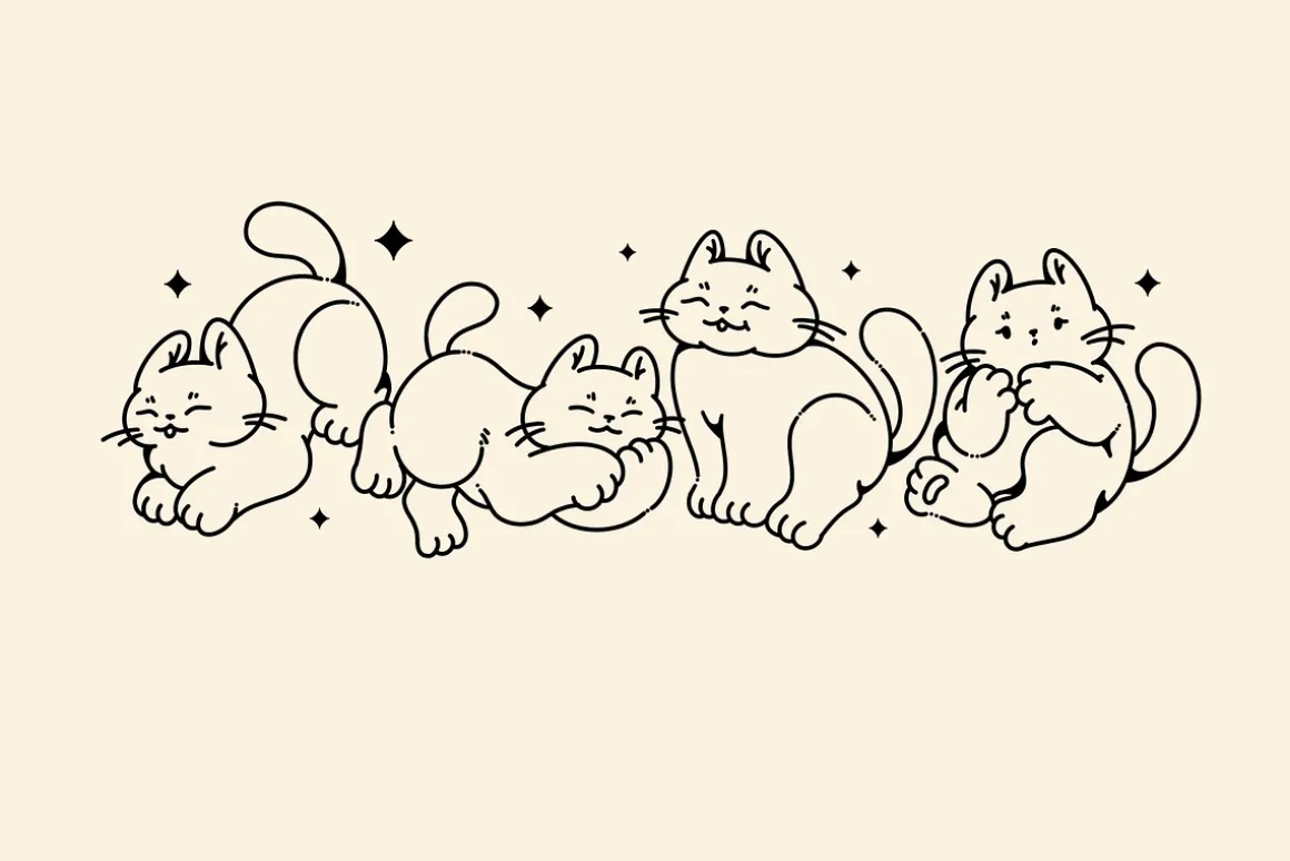 Lazy cute cats. Lineart collection